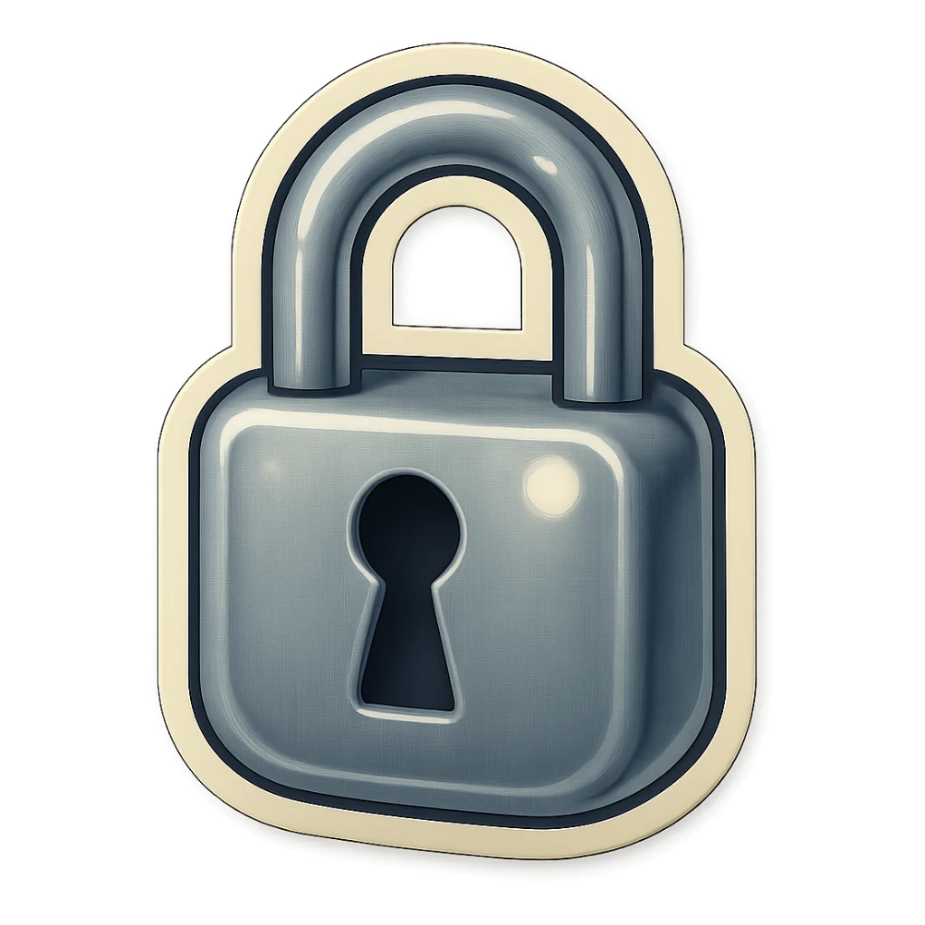A gray padlock sticker in retro stickers style, with a vintage design and a retro vibe sticker