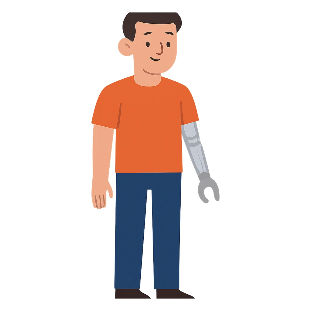 flat toon style man with a visible physical disability, such as a prosthetic arm sticker