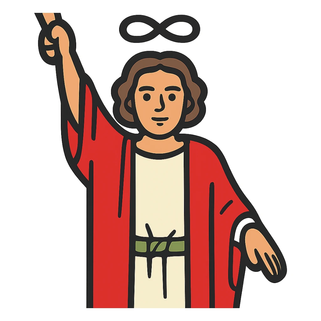 Remove the background from the image of the magician. Make the magician suitable as an emoji while preserving the Rider Waite Smith tarot style. Transparent background. sticker