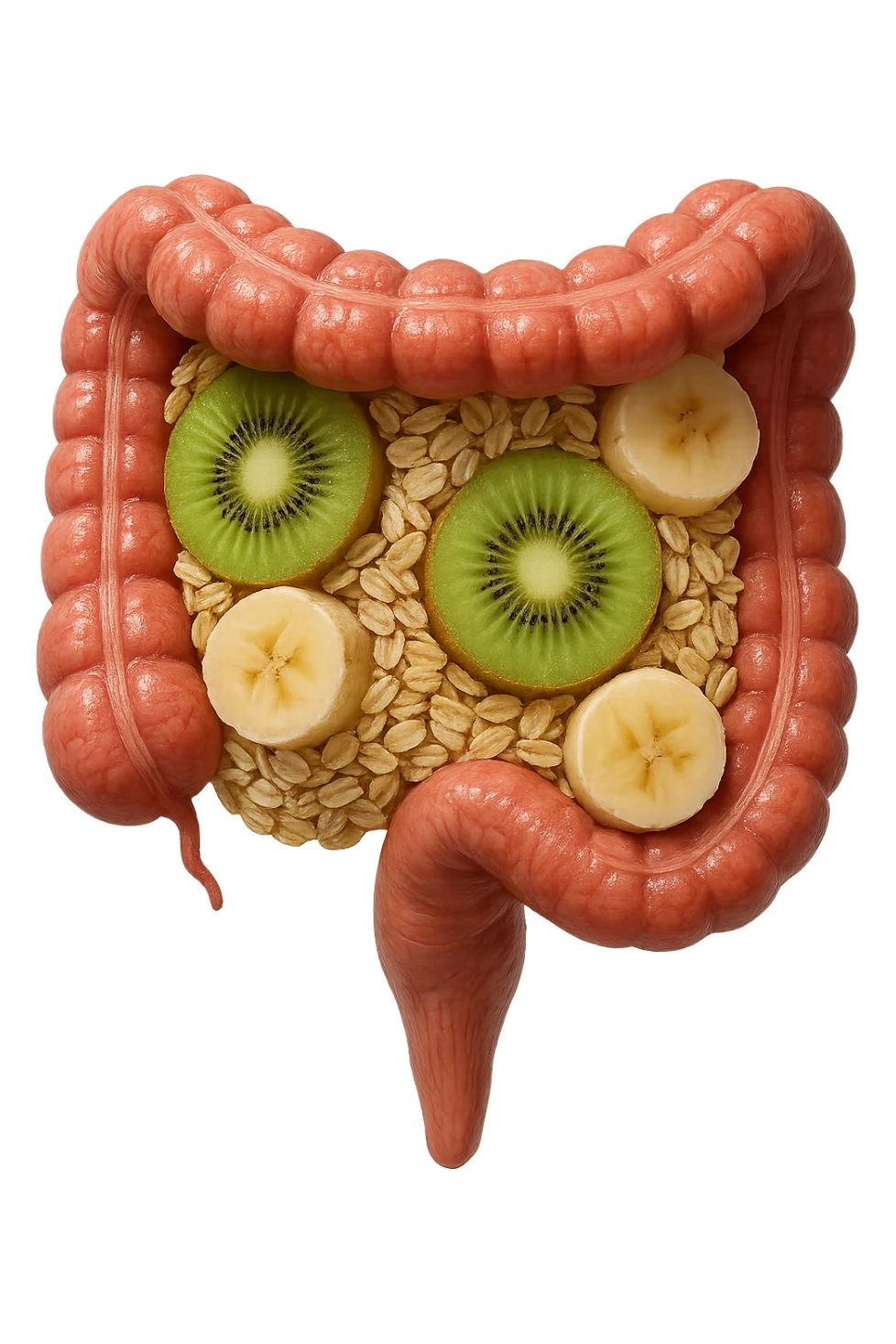 avena, kiwi e banana all'interno di un colon umano anatomico realistico, iperrealistico 4k sticker