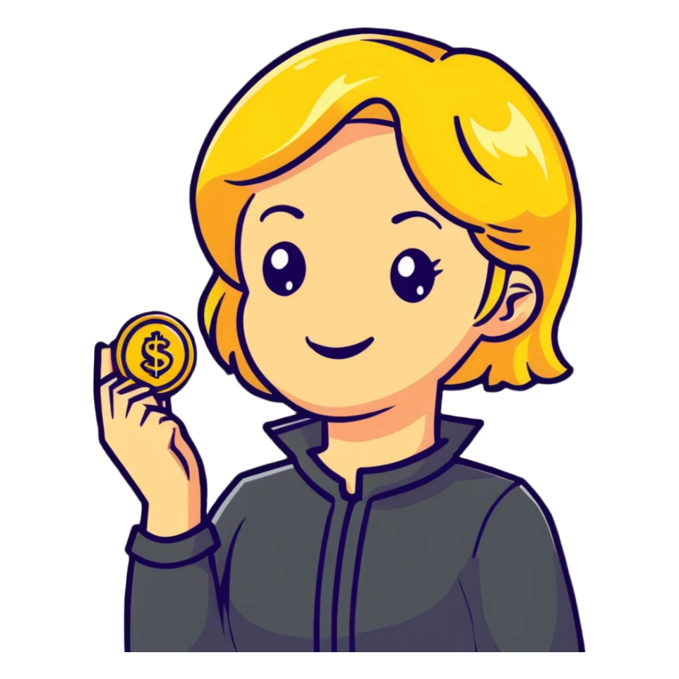 smiling blonde girl holding gold coins sticker