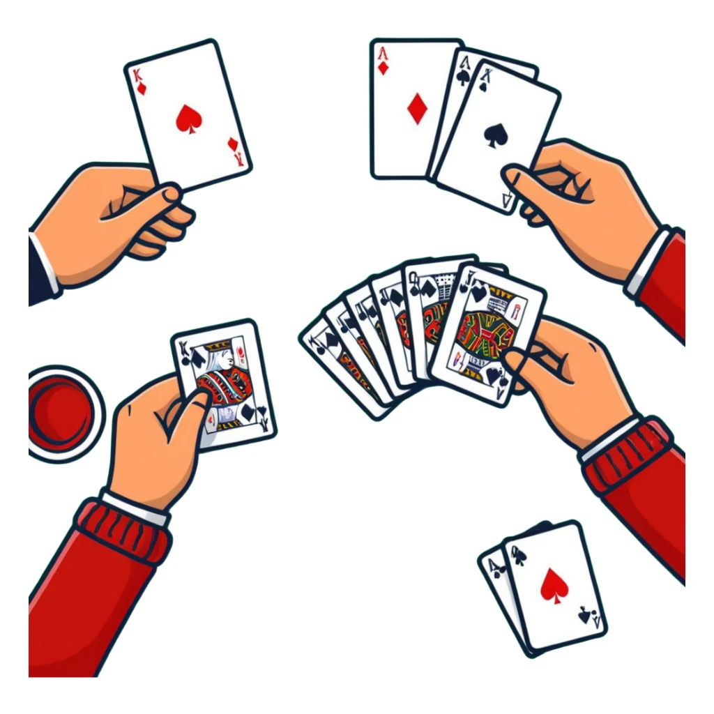 Pair of hands distributing playing cards on green felt table sticker