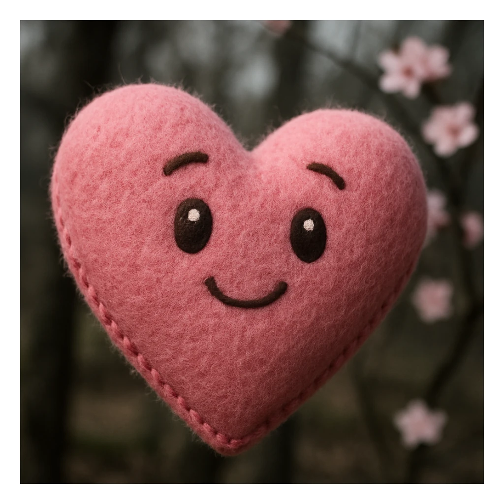 pink heart with sakura flowers, plush portrait style sticker