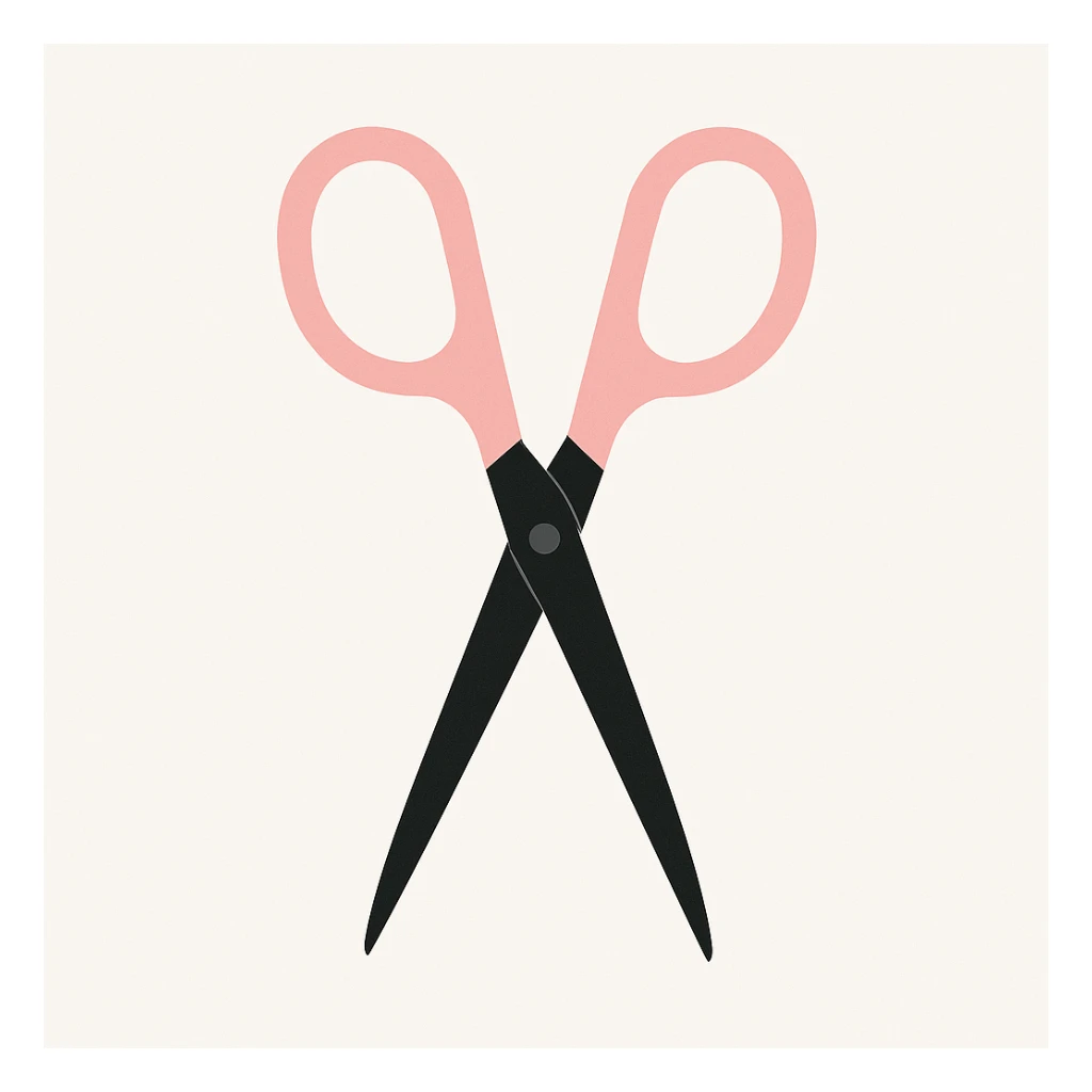 minimal pink and black scissors on white background, no text sticker