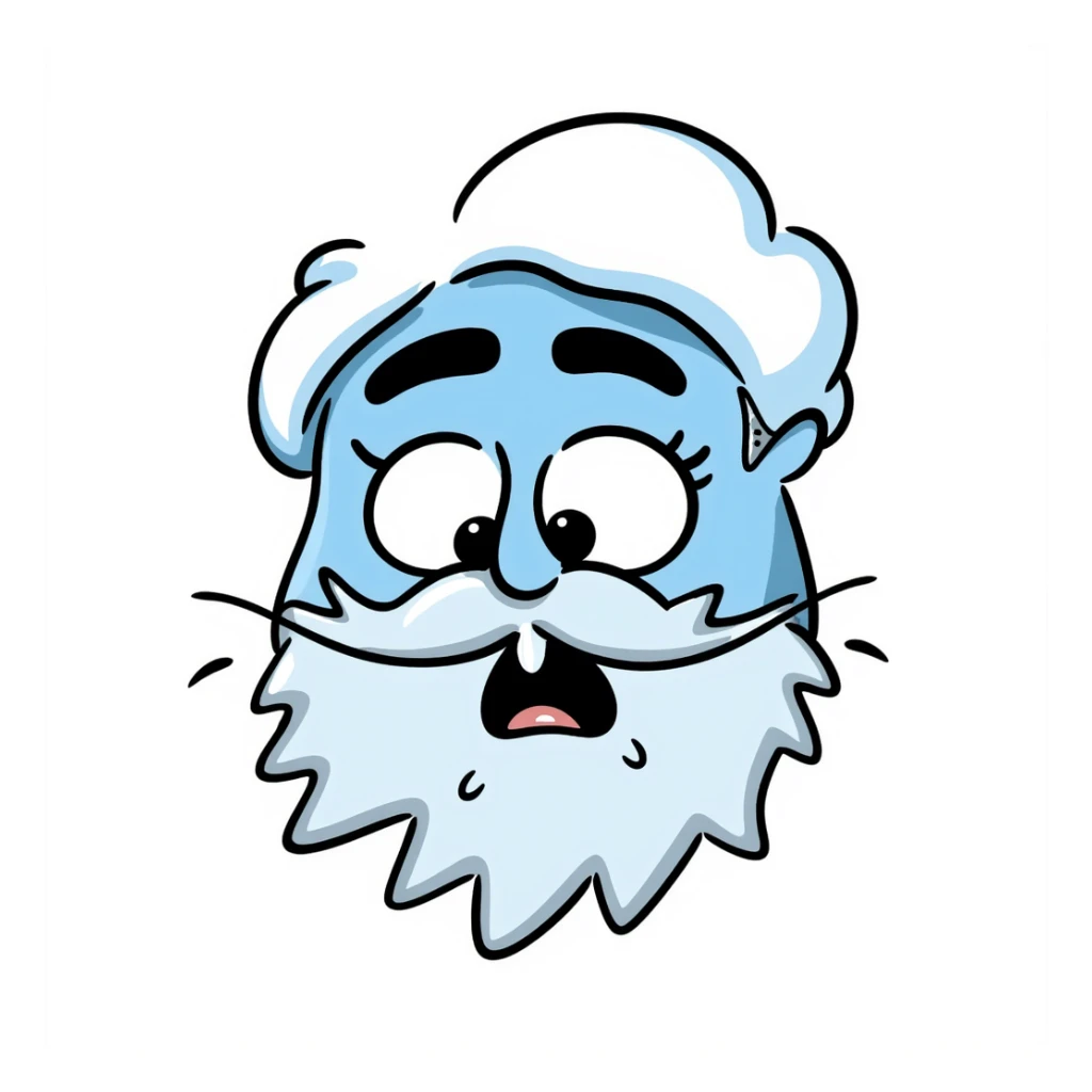Hand-drawn blue face with exaggerated shivering, icicles, and visible cold breath sticker