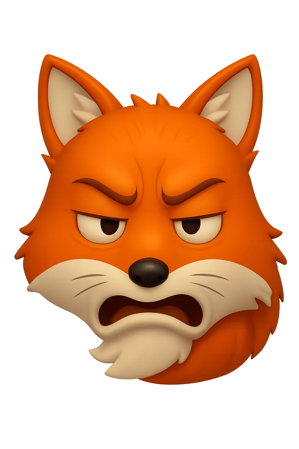 Emoji style fox with an even more disgusted expression, orange colors, transparent background. sticker