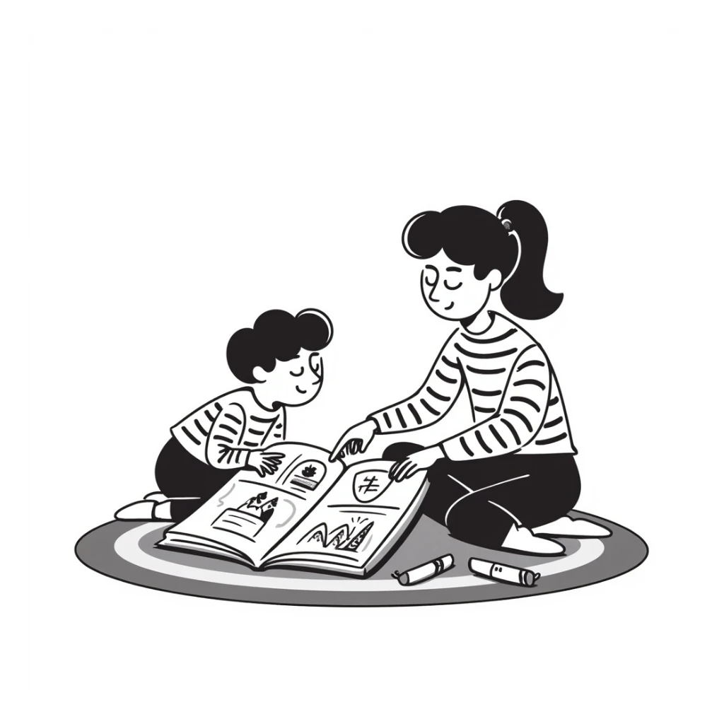 educator or speech therapist with child, who helps child with lessons sticker