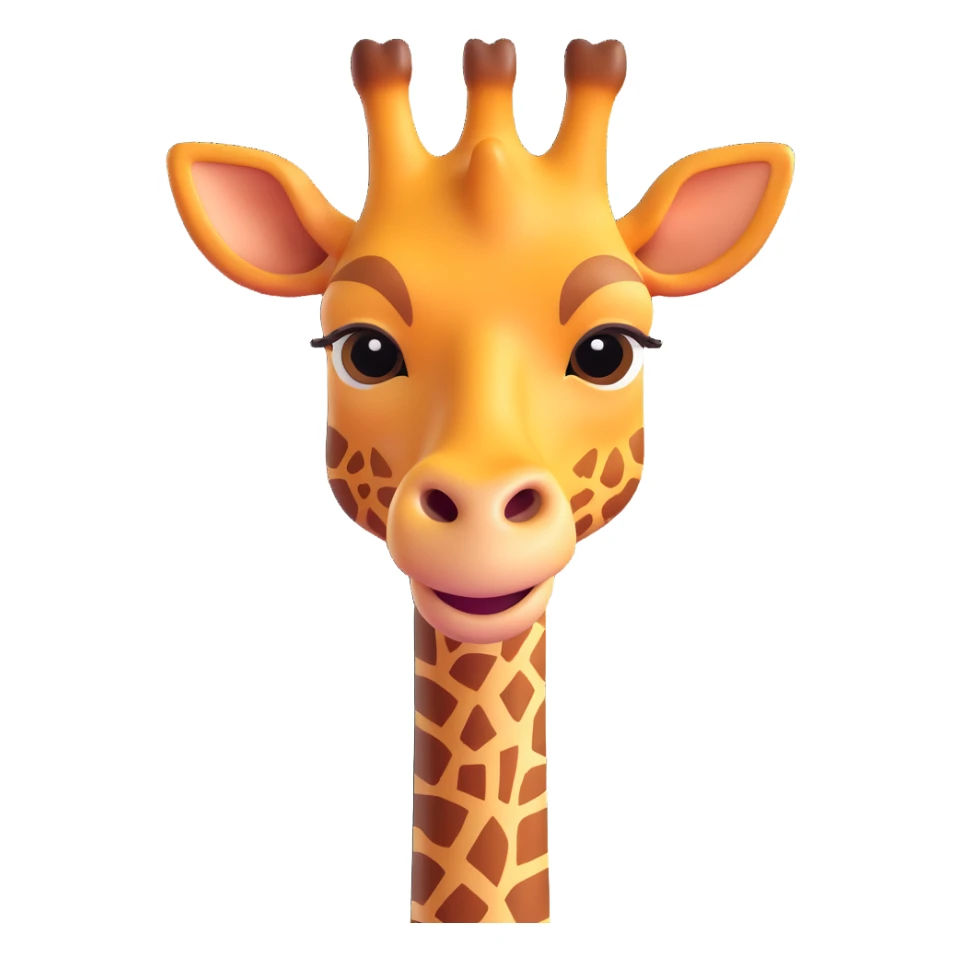3D emoji of a giraffe head and neck, cartoonish and friendly, smooth shading sticker
