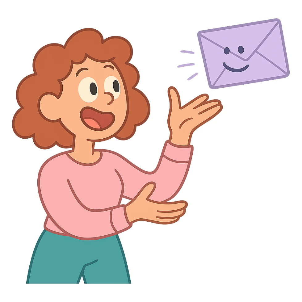 a pastel lavender letter being sent, floating in the air, calArts 2010s cartoon style sticker