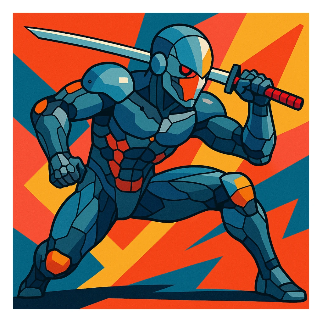 Grey Fox from Metal Gear Solid, in his iconic cybernetic ninja suit, dynamic pose, vibrant and detailed sticker