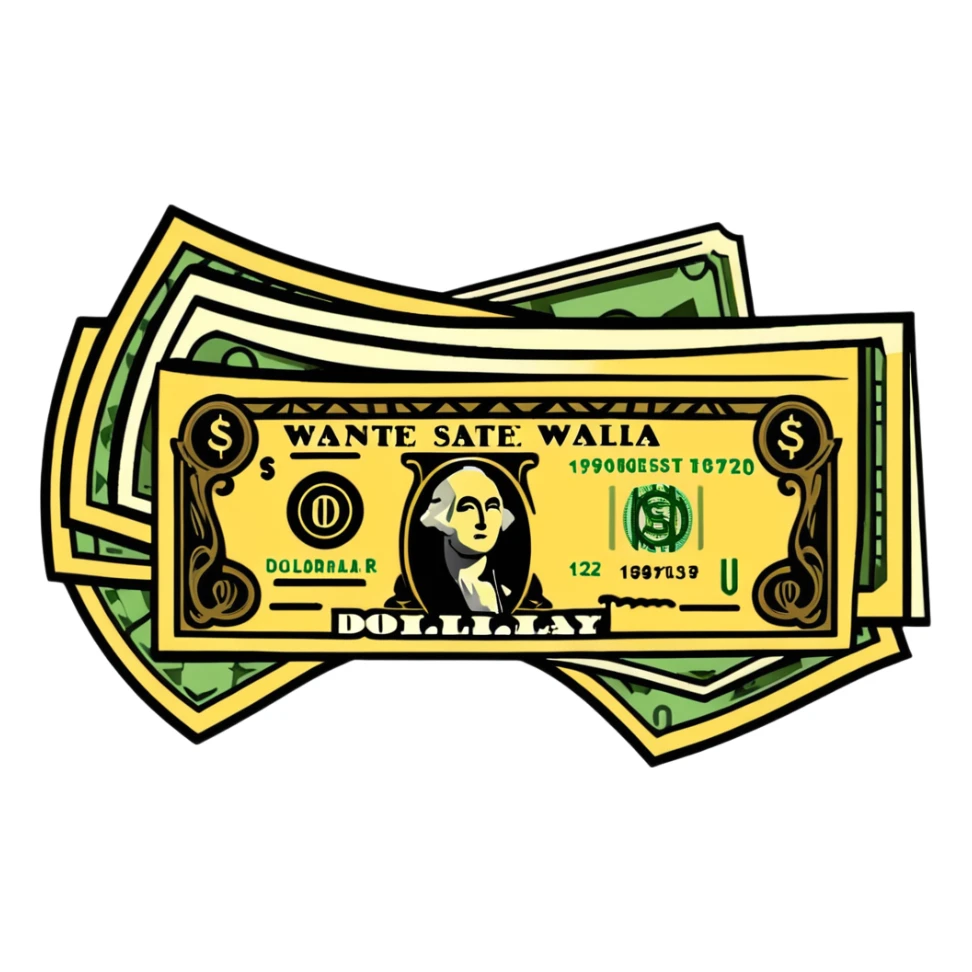 gold scale with dollar bills on one side and beauty products on the other side sticker