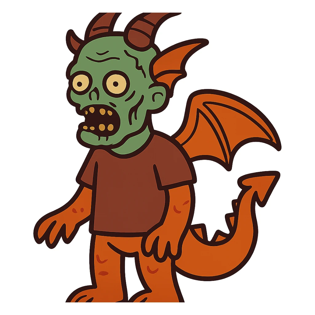 flat toon style human dragon with a zombie face sticker
