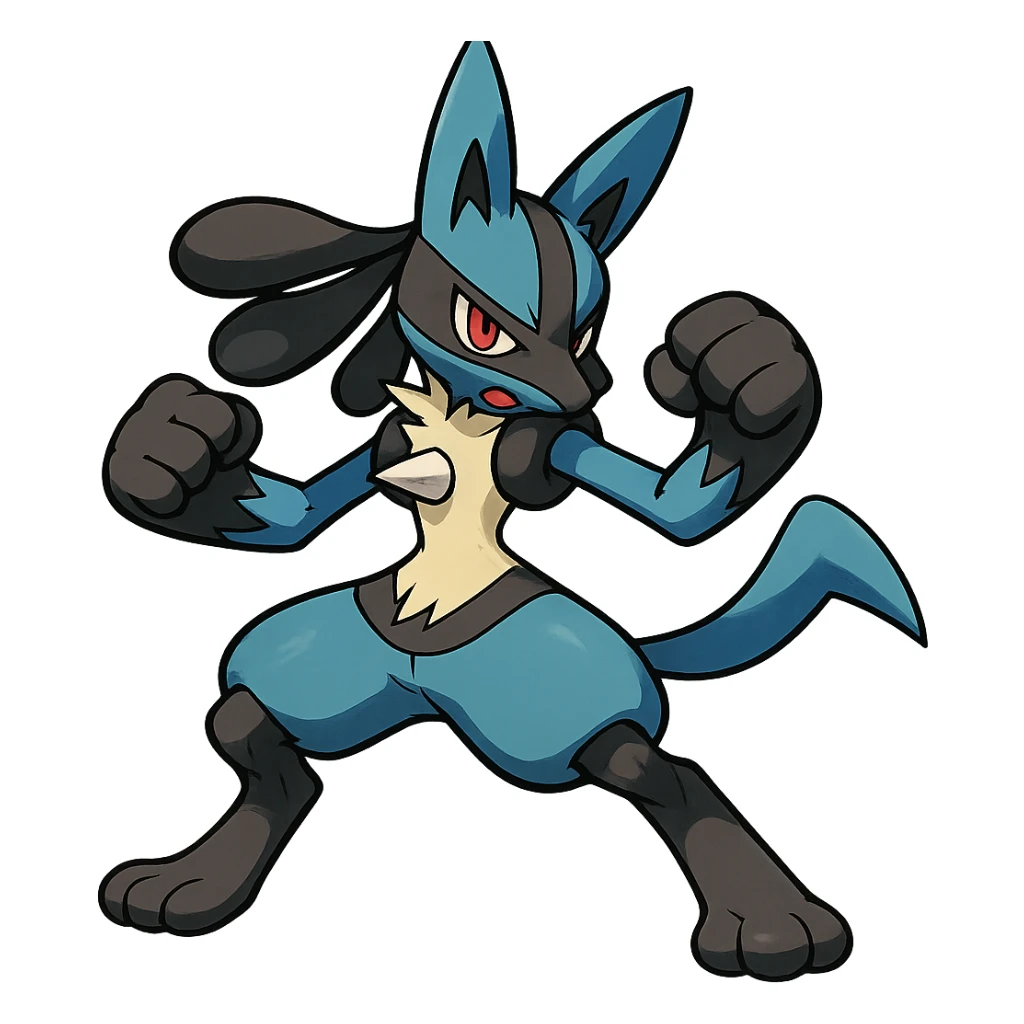 Lucario, blue and black Pokémon, ready to fight, stylized, energetic sticker