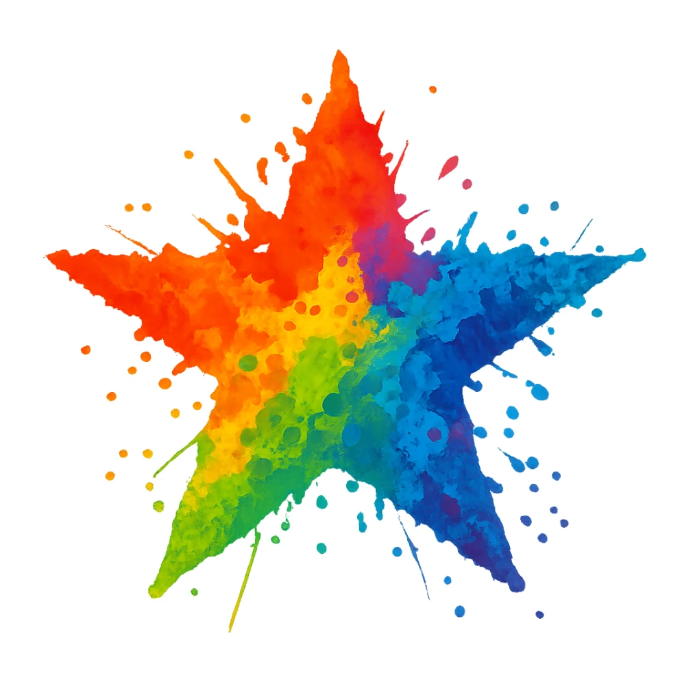 star with a paint splatter sticker