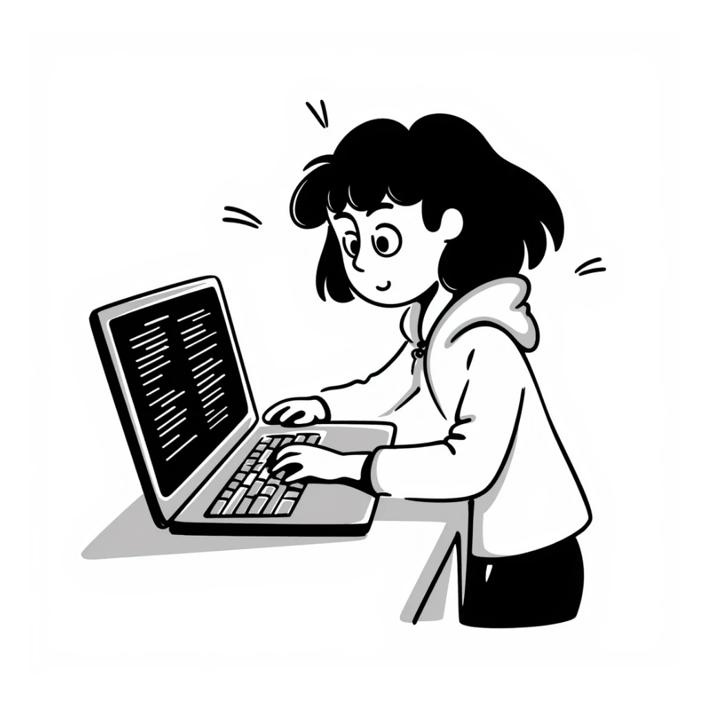 anime hacker with laptop and code sticker