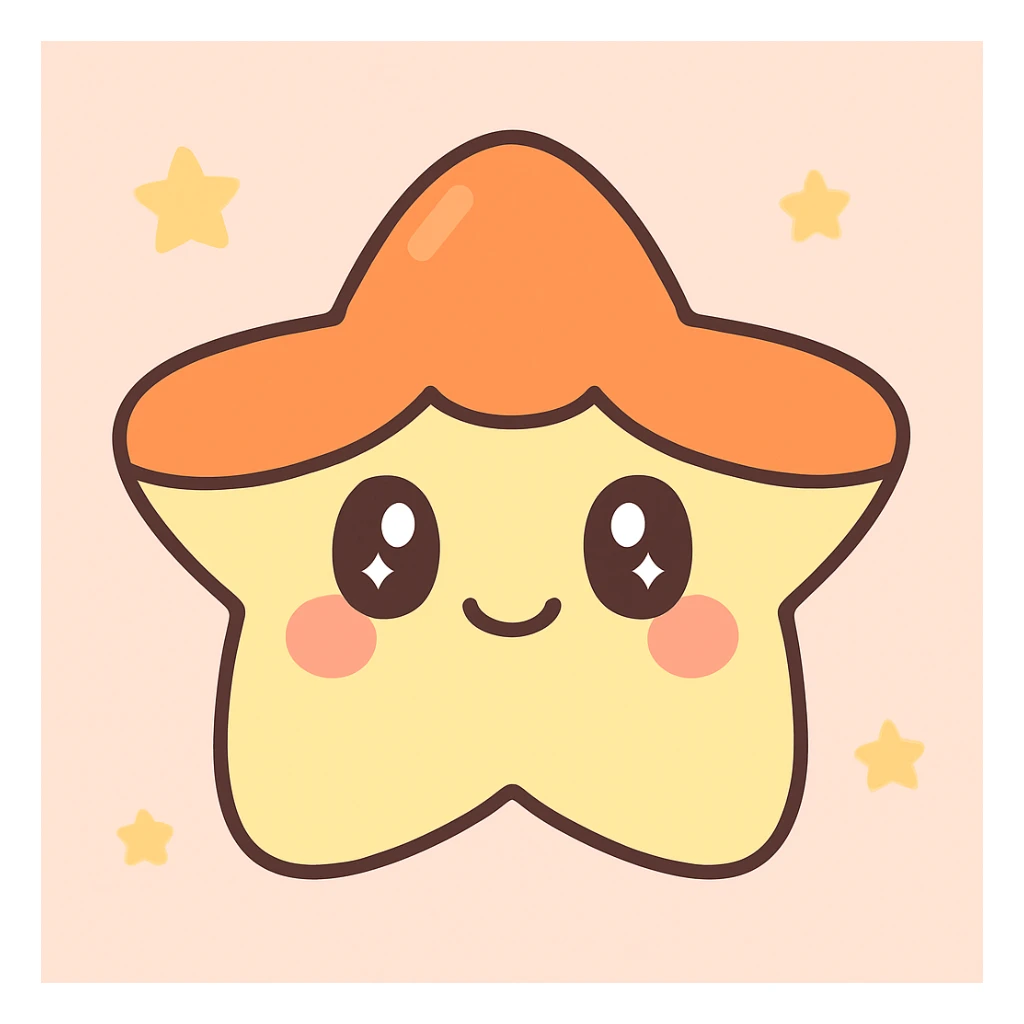 yellow star with an orange head and cute eyes, kawaii style, blushing cheeks sticker
