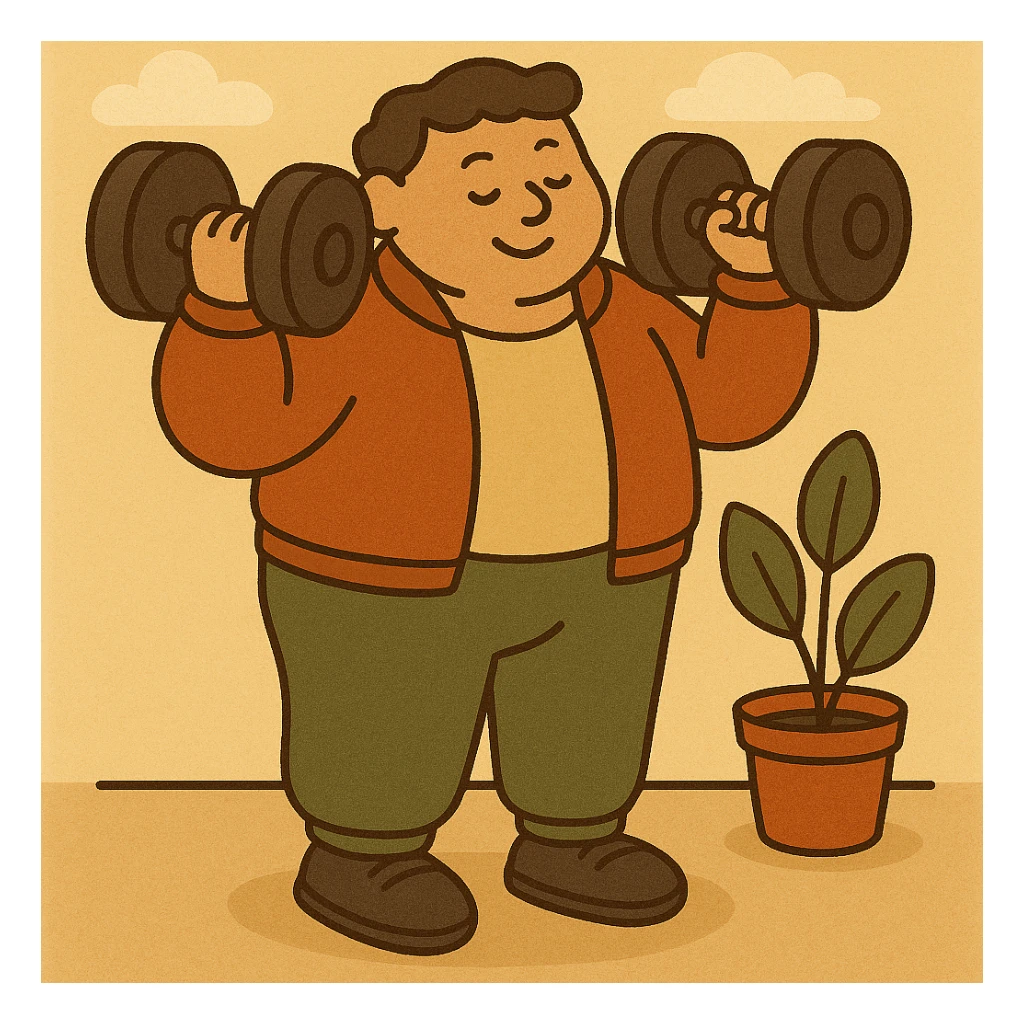 Make the dumbbells much larger while maintaining the flat and cheerful style, keeping the bright and happy colors. sticker