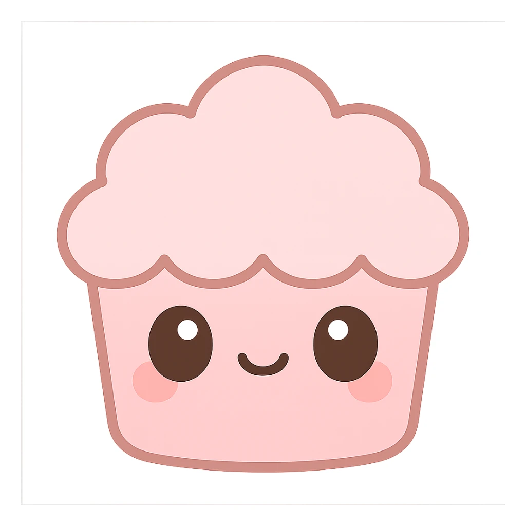 kawaii style icon of a pink cupcake with a cute face, soft pinks sticker