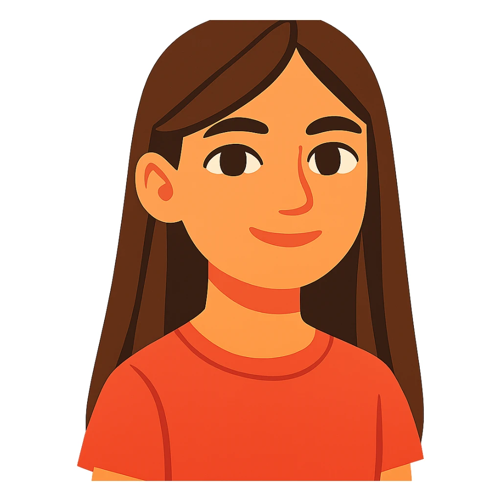 niña de 12 años con pelo largo castaño, ojos marrones claros, cejas marrones, pestañas negras, nariz mediana y labios medianos rosas sticker