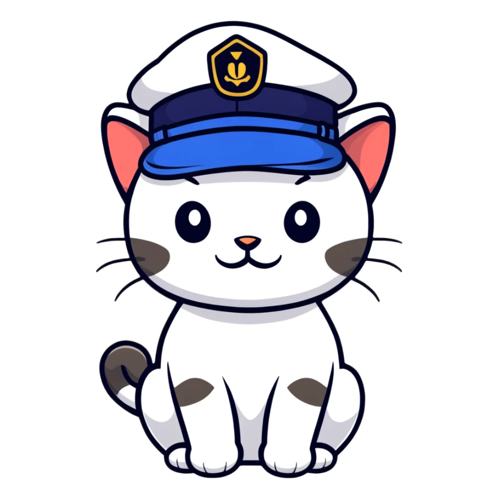 smirking cat wearing a cadet hat sticker