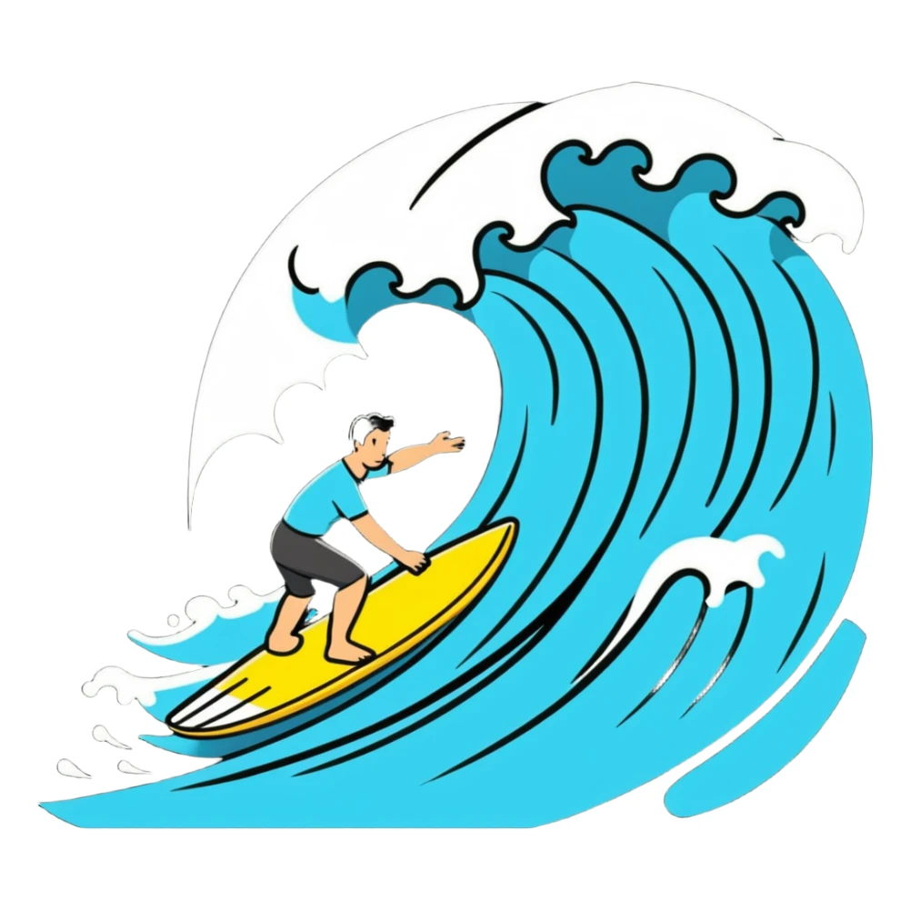 Man surfing on a big wave at the beach sticker