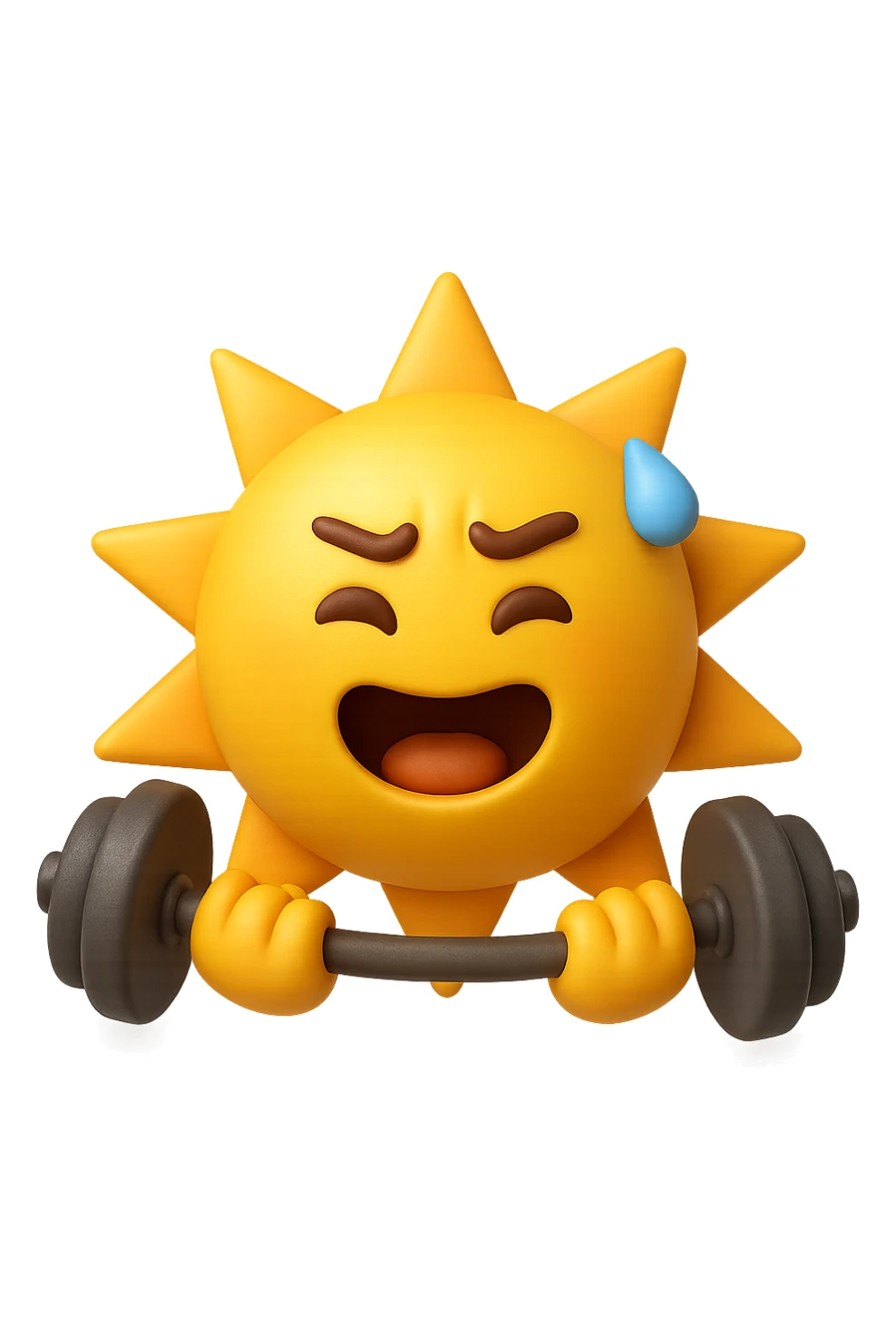 emoji stile iphone 3d di un sole che si allena con i pesi sticker