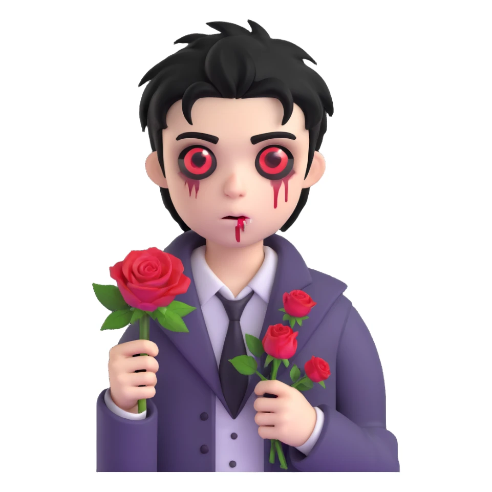 boy zombie with black hair emo and rose sticker