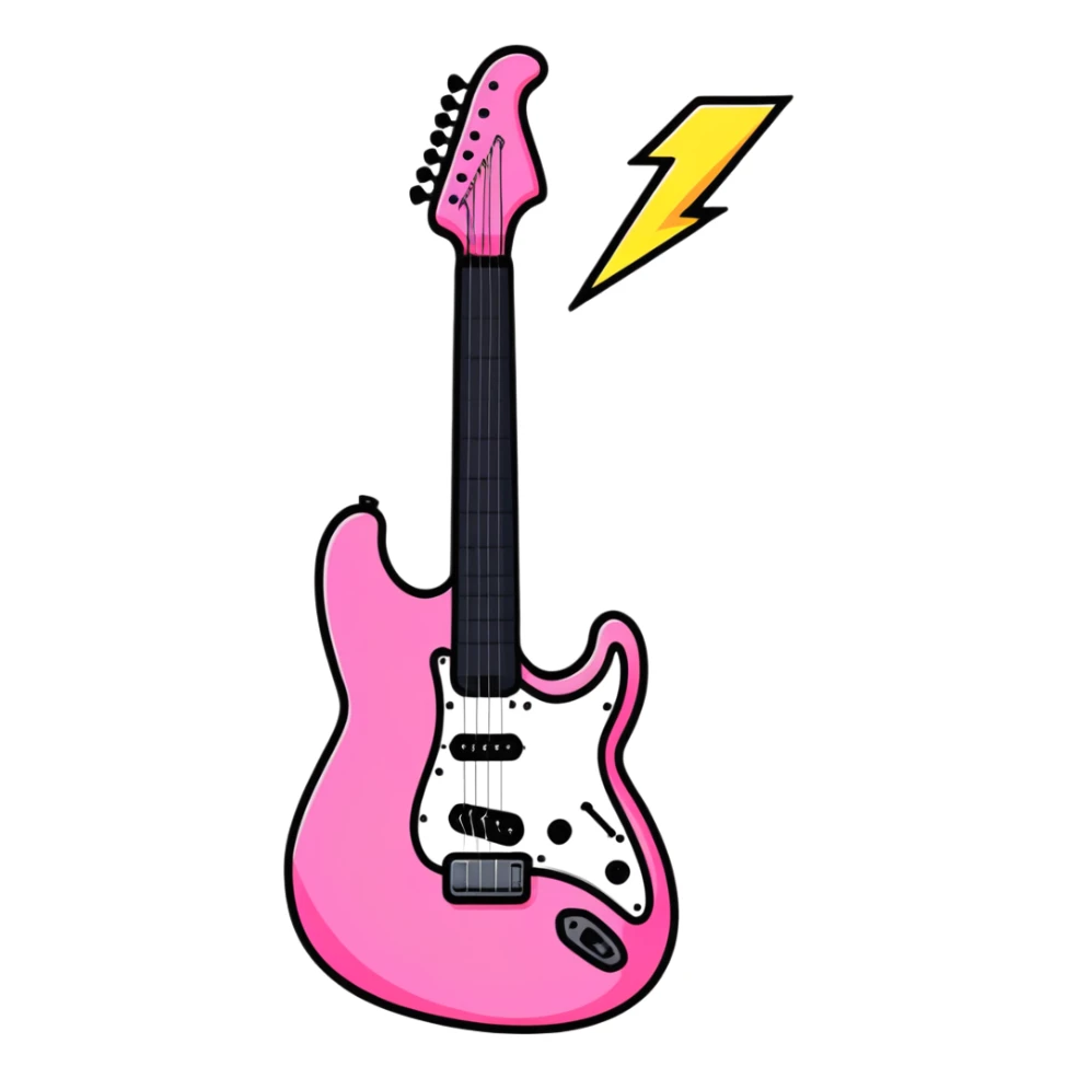 Pink electric guitar lightning bolt, rock and roll symbol sticker