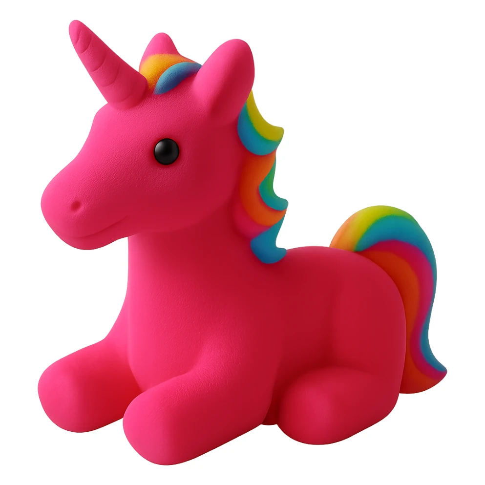 Make the unicorn candy a bright pink color, keep the rainbow mane and tail, and keep the background transparent. sticker