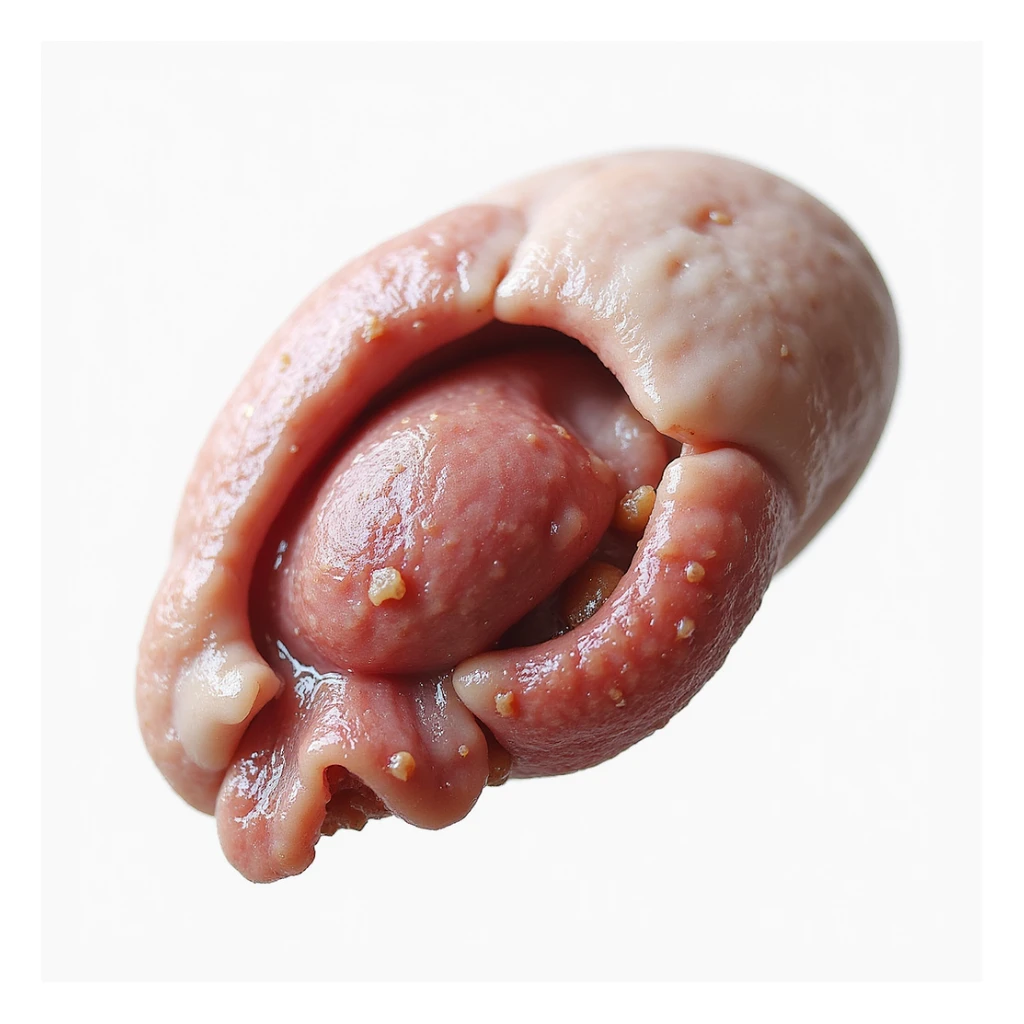 Pig thyroid gland, anatomical view, isolated on white background, hyperrealistic 4K, side view, clear anatomical details sticker