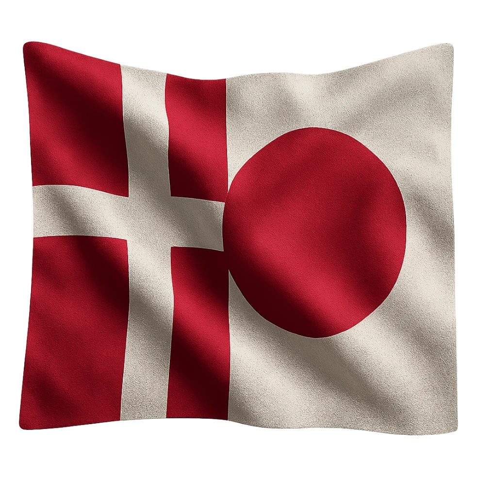 realistic style combination of Denmark and Japan flags with fabric texture and natural lighting, no background sticker