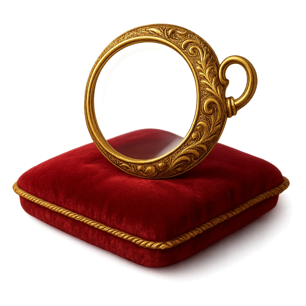 a monocle on a velvet cushion, luxurious, ornate design sticker