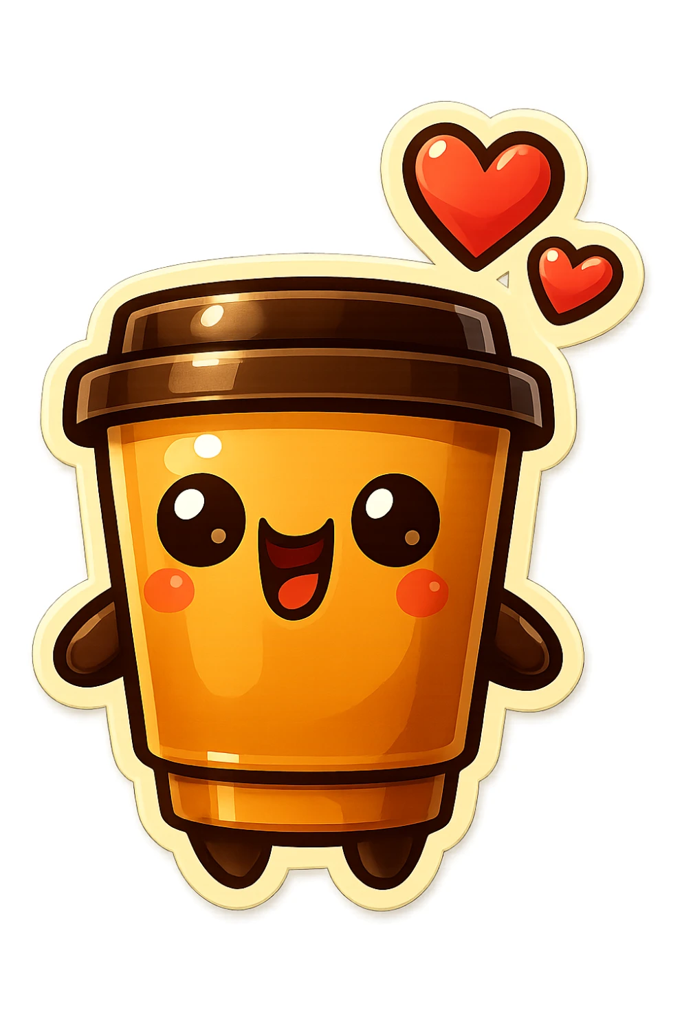 Tall coffee cup, gushing with love, dramatic sticker