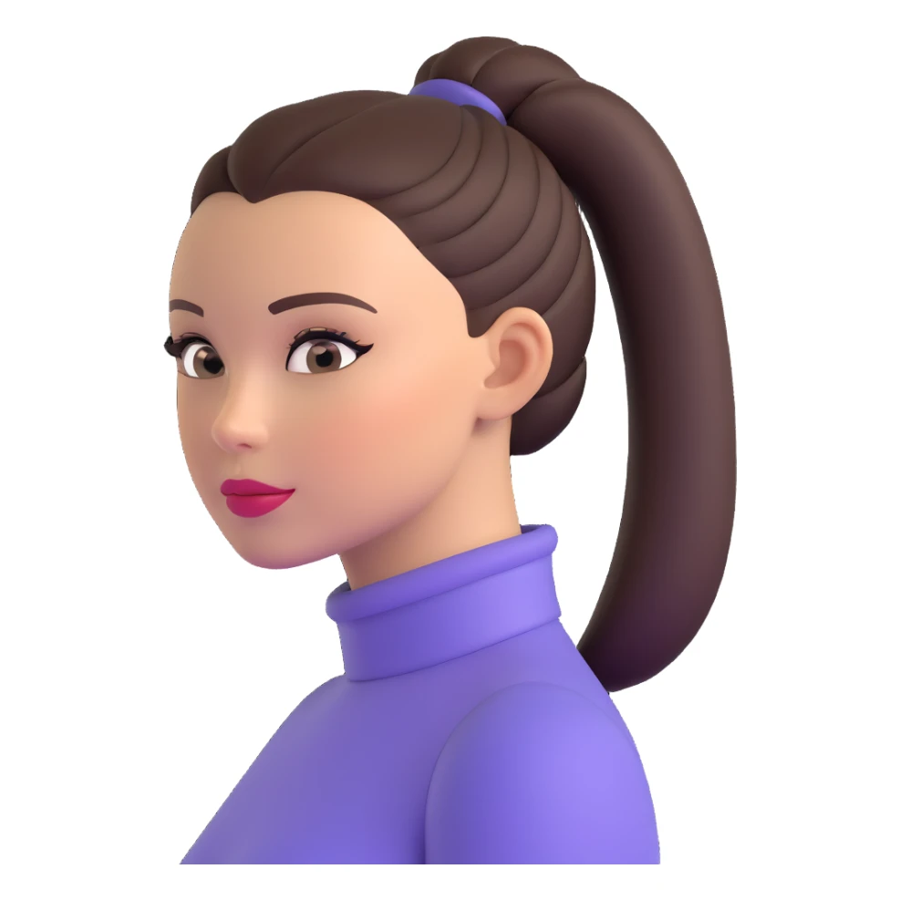 clean girl with smooth skin, subtle makeup, hair in a sleek ponytail sticker