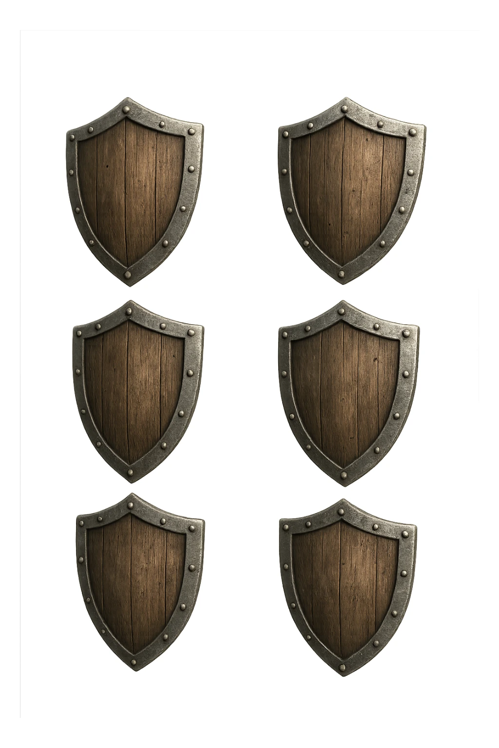 6 scudi che simboleggiano "difesa e protezione", realistici in 3d fluttuano in aria, iperrealistico 4k sticker