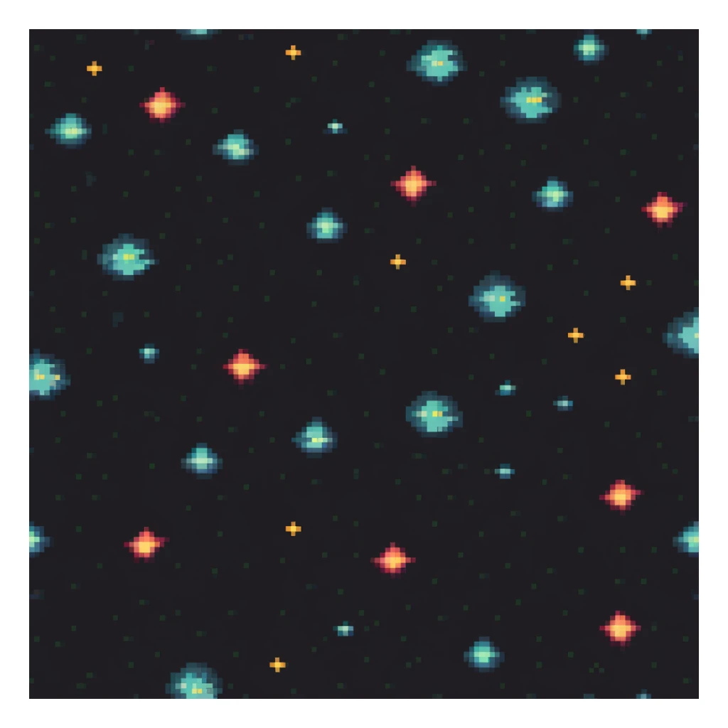 galaxy with bright stars and nebulae, retro game look sticker