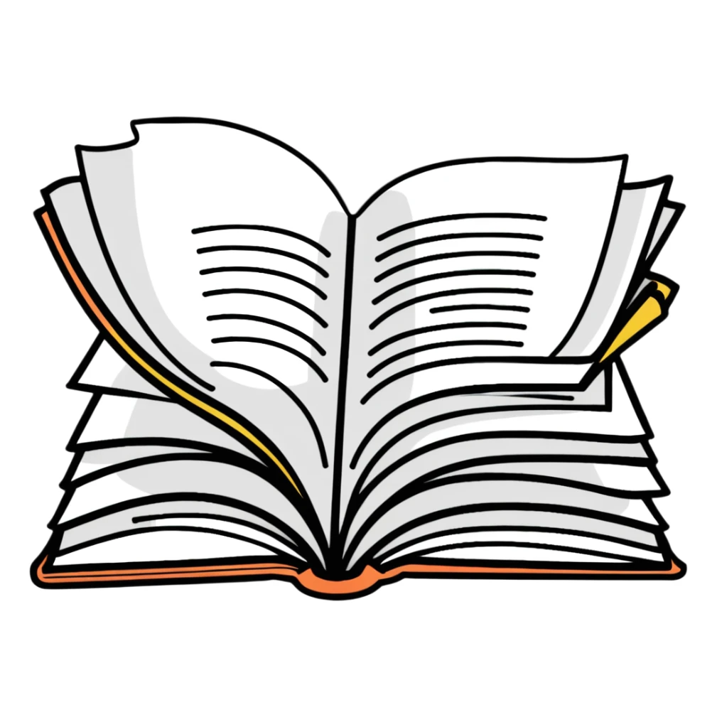 An open book with pages flipping sticker