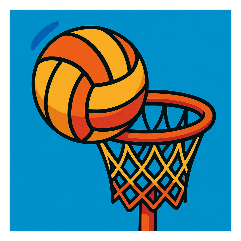 a netball with a hoop, vibrant and clear sticker