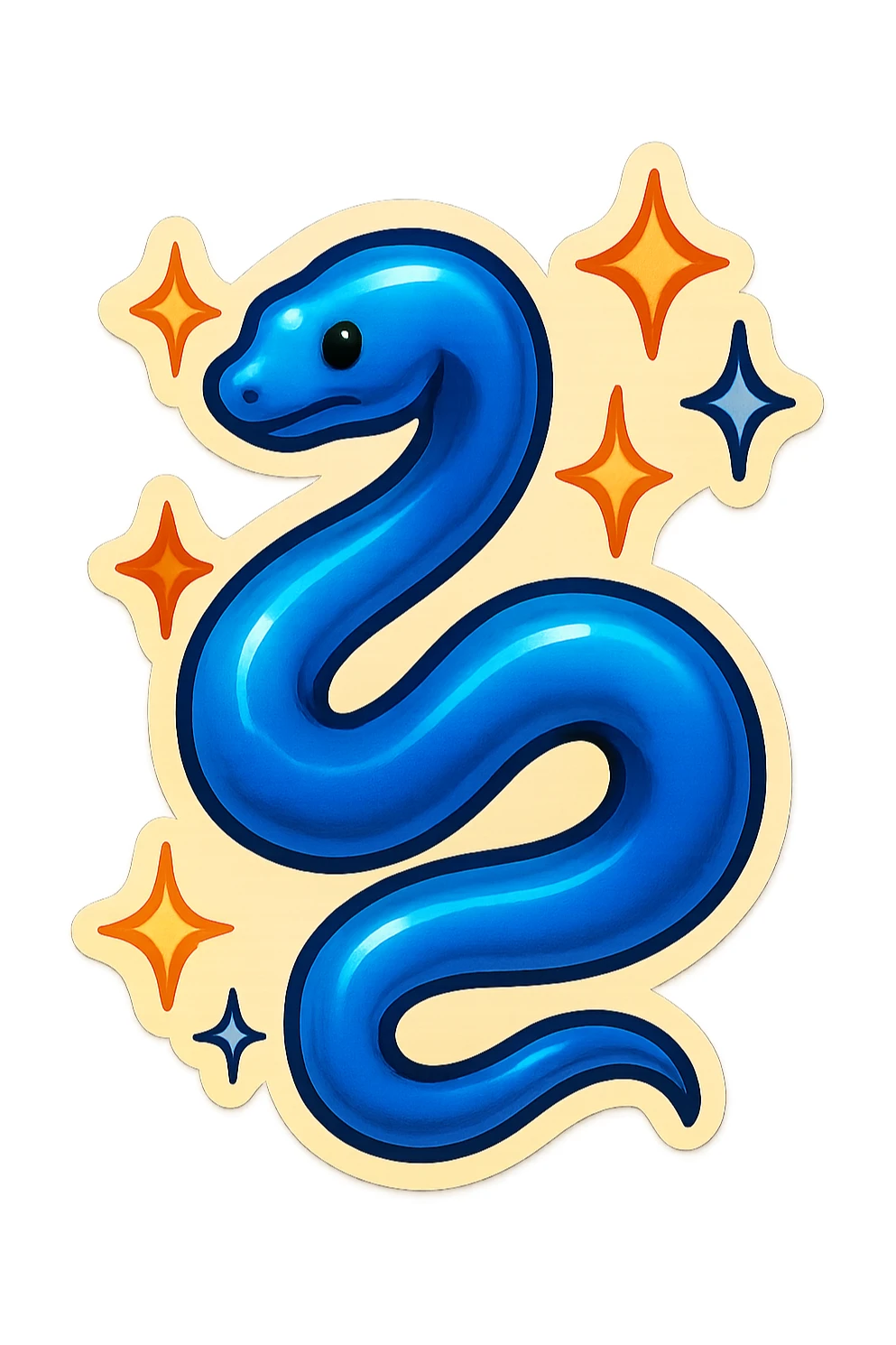 blue snake with stars around it, retro sticker style sticker