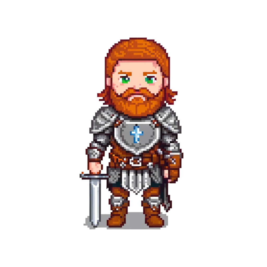 ginger viking with red hair and beard, leather and metal armor, shield and sword sticker