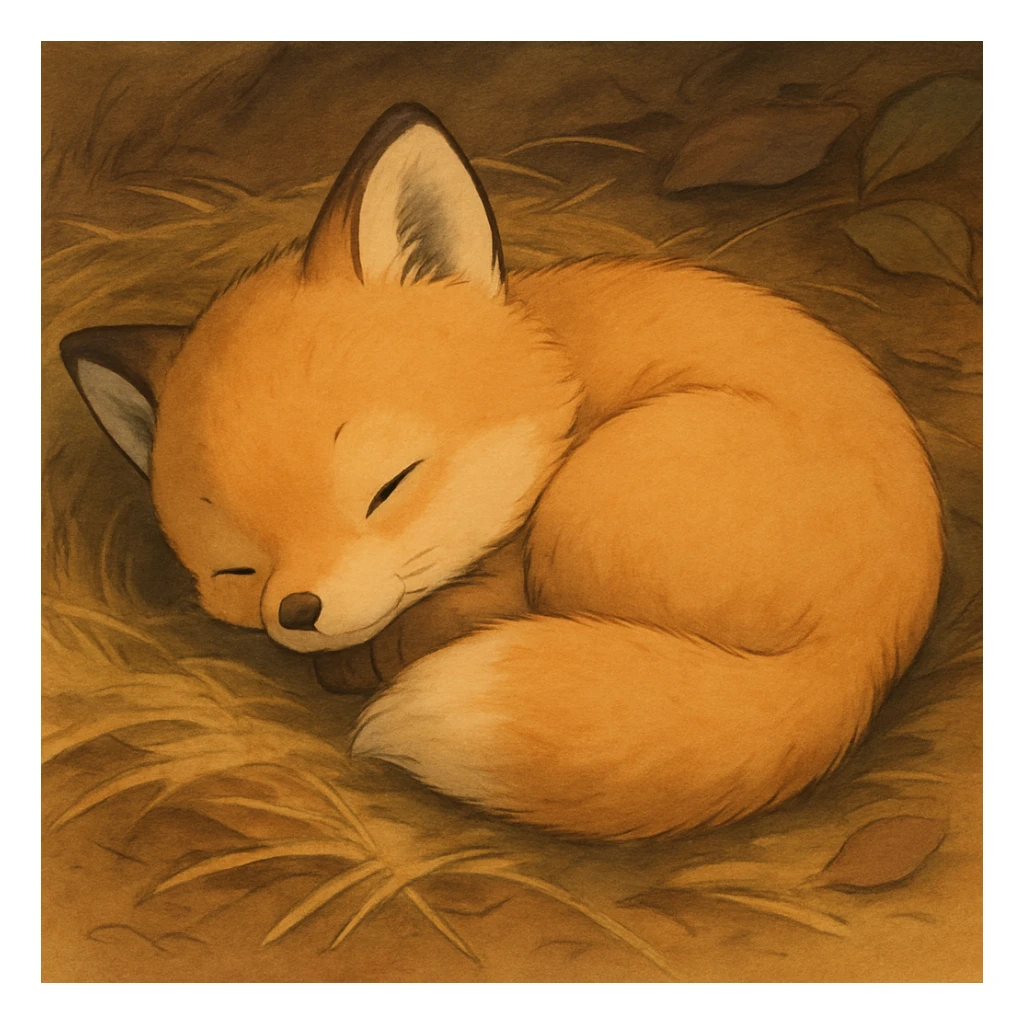 baby fox curled up sleeping, cozy sticker