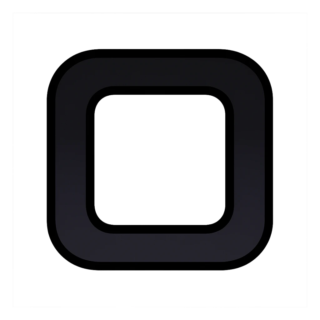 icon of a square with rounded corners, white center, seamless ombre effect to black outside, no visible border, no text sticker