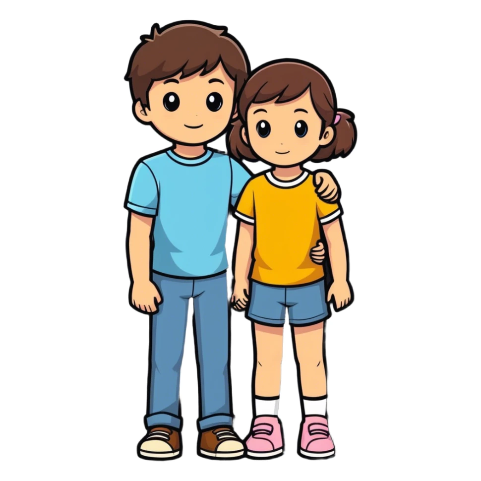 Brunette big brother and little sister together sticker