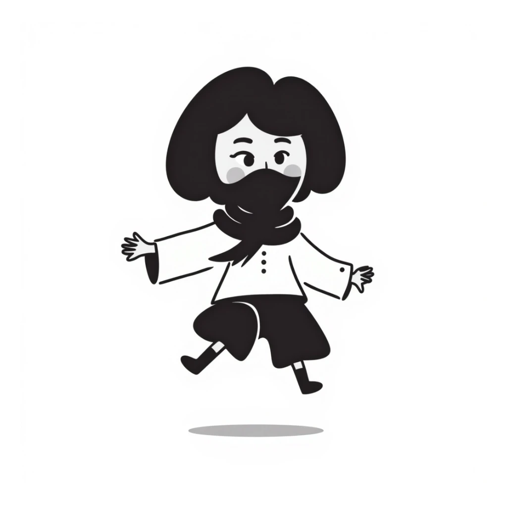 female ninja in a hand drawn doodle style, playful expression sticker
