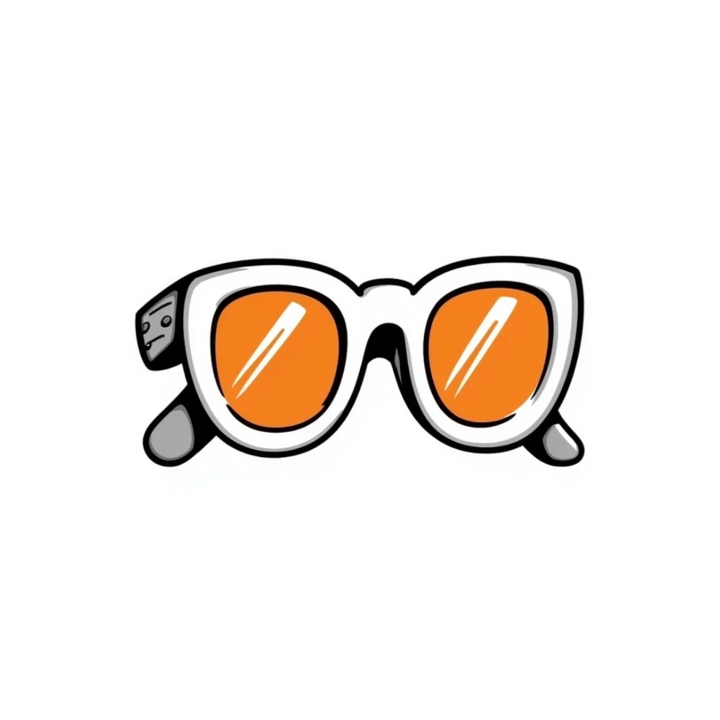 Groovy 70s oversized sunglasses with bright orange tint and thick white frames sticker