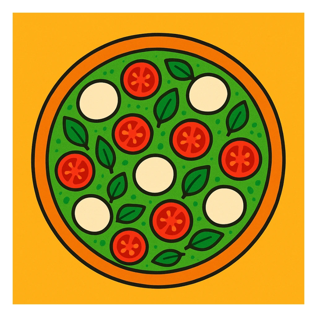 pesto pizza, vibrant illustration style sticker