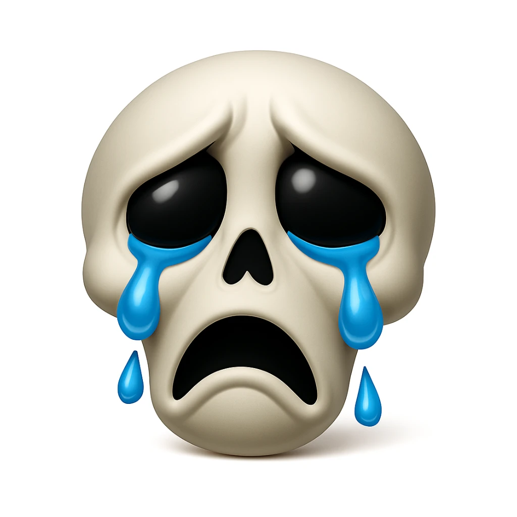 Keep the emoji exactly like the reference image but add tears to the eyes, in iOS emoji style. All other details and style should remain the same. The style should resemble iOS emoji style. sticker
