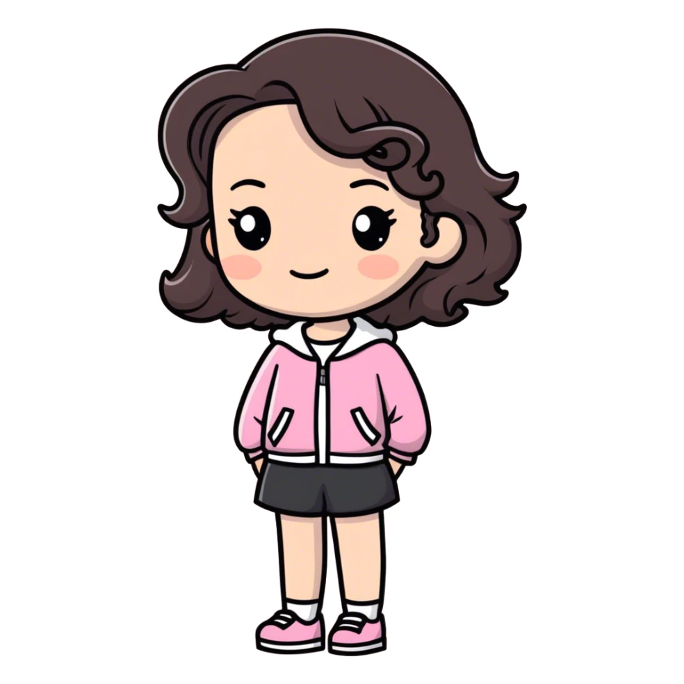 Mulher branca de cabelo ondulado castanho escuro e roupa rosa sticker