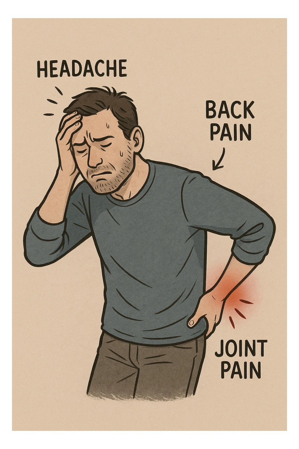 uomo che ignora i suoi un mal di testa, mal di schiena e dolore articolare sticker