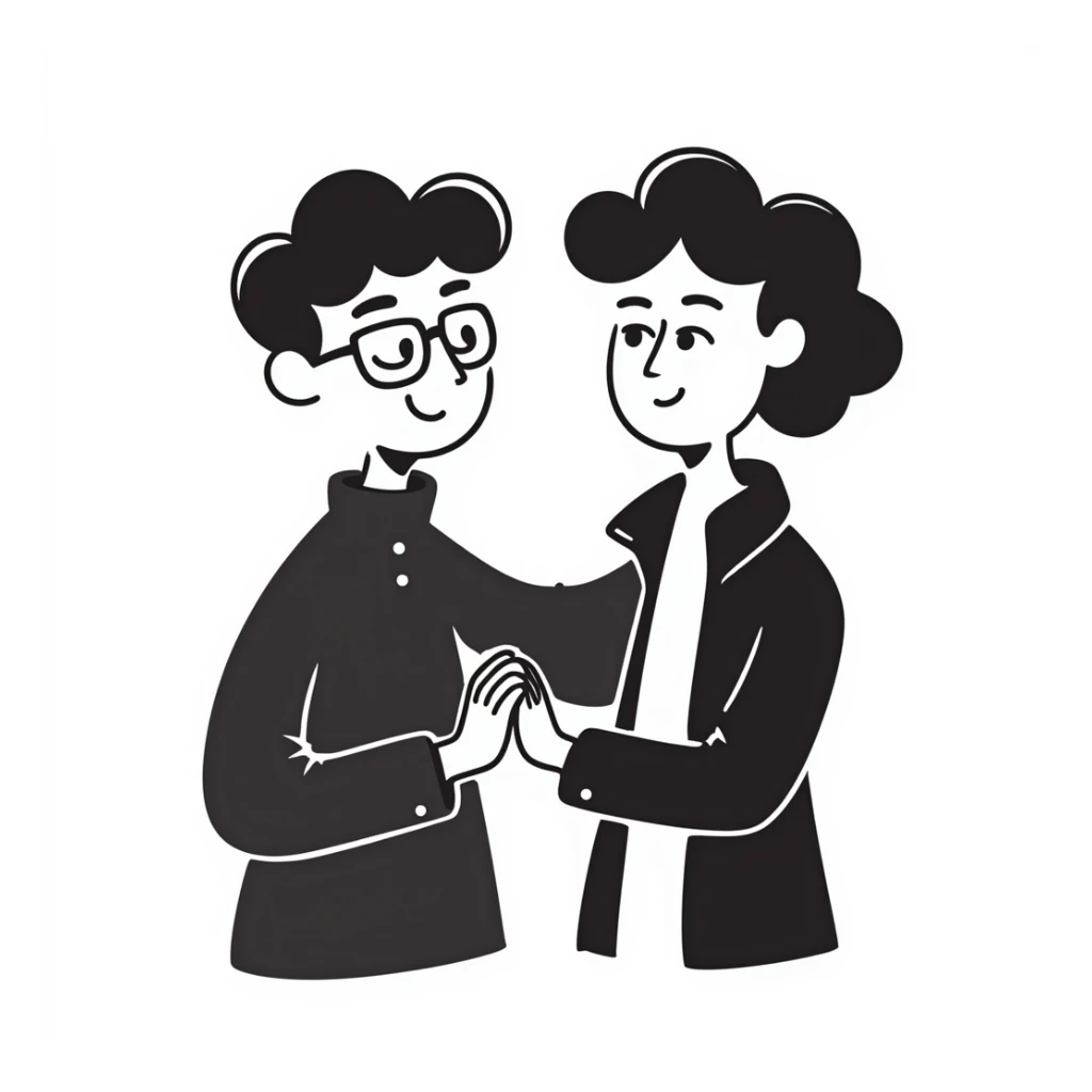 doodle style of a person and AI with intertwined arms sticker